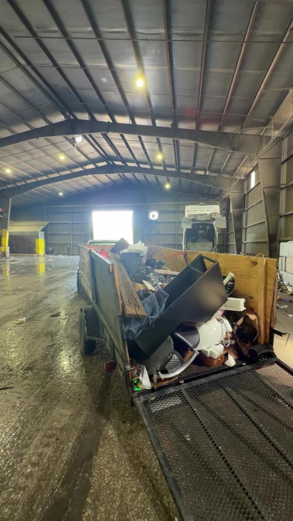 Trailer loaded inside a commercial cleanout